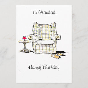 Fauteuil, pantoufles et carte d'anniversaire de
