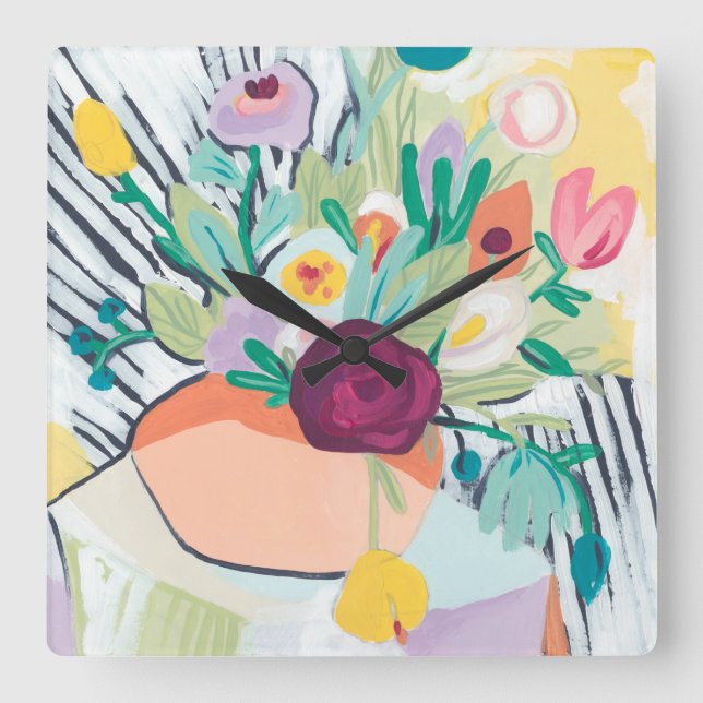 Fauvist Floral II Quadratische Wanduhr (Vorderseite)
