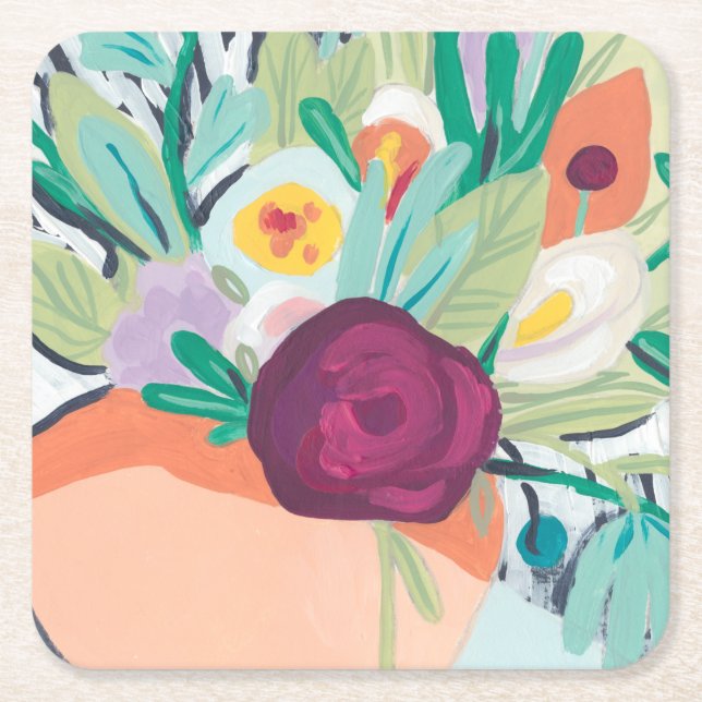 Fauvist Floral II Rechteckiger Pappuntersetzer (Vorderseite)