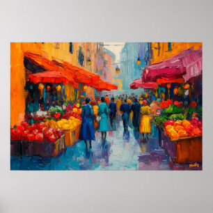 Fauvist Street Market Art - City Poster