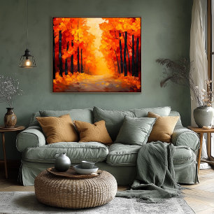 Fauvistischer Herbstwaldweg-Leinwand – Herbstlands Poster
