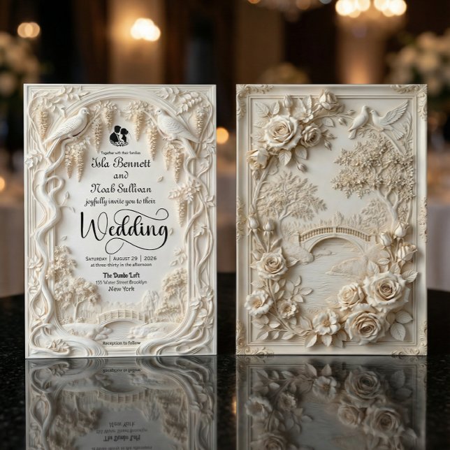 Faux 3D Bas-Relief Plaster Floral Sculpted Wedding Einladung (Von Creator hochgeladen)