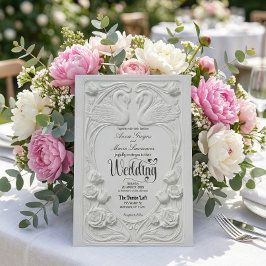 Faux 3D Embossed White Swan Floral Formal Wedding Einladung