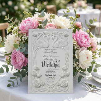 Faux 3D Embossed White Swan Floral Formal Wedding Einladung