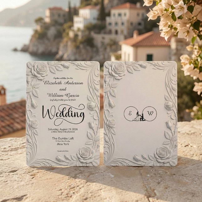 Faux 3D Sculpted Floral Bas Relief Ivory  Wedding Einladung (Von Creator hochgeladen)