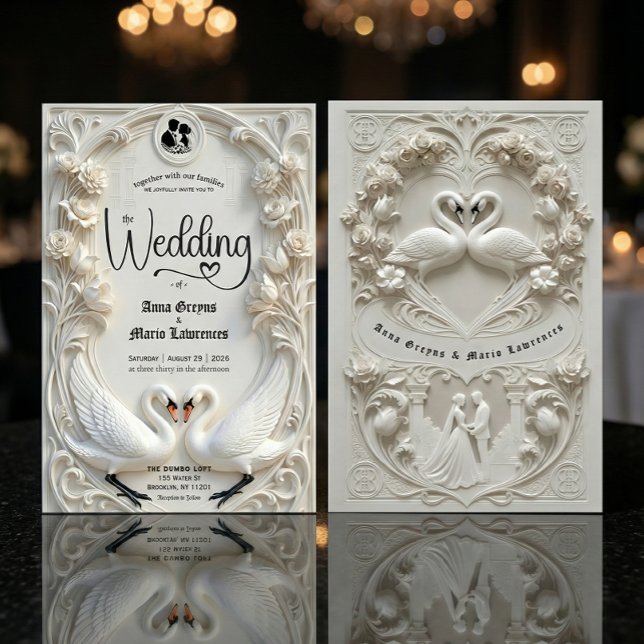 Faux 3D Sculpted Plaster Effect Ivory Wedding  Einladung (Von Creator hochgeladen)