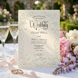 Faux 3D Stuckgips-Effekt Blumen-Engel-Hochzeit Einladung