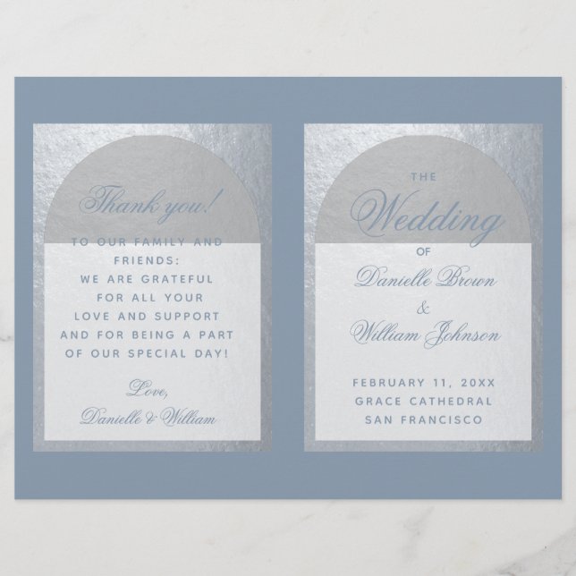 Faux Arc d'argent Dusty Blue Programme de mariage  (Devant)