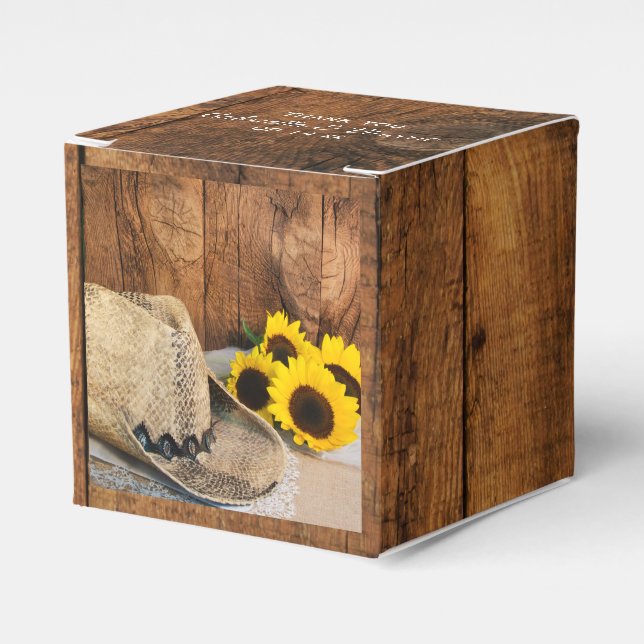 Faux Barn Wood, Sunflowers, Cowboy Hat Wedding Geschenkschachtel (Vorderseite)