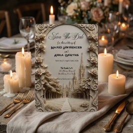 Faux Bas-Relief Carved Floral Archway Save The Date