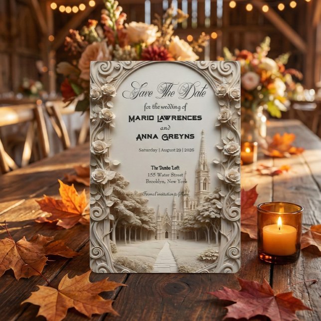 Faux Bas-Relief Carved Floral Archway Save The Date (Von Creator hochgeladen)