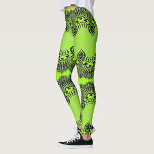 Faux Black Lace Leggings Neon Vert Couleur