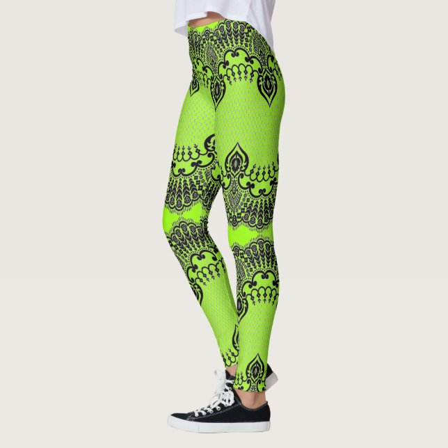 Faux Black Lace Leggings Neon Vert Couleur (Gauche)