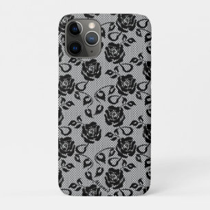 Faux Black Lace Rose coque iphone de pêche