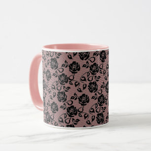 Faux Black Lace Rose Fishnet Coffee Mug Cadeau