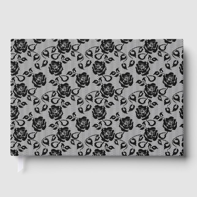 Faux Black Lace Rose Fishnet Livre d'invité (Recto)