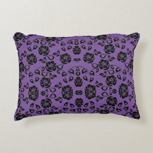 Faux Black Lace Rose Fishnet Purple Akzent Pillow Dekokissen