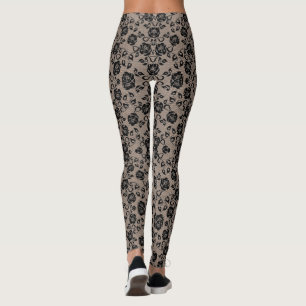 Faux Black Rose dentelle Pêche Romantique Leggings