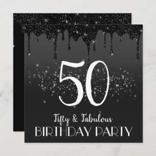 faux black sparkle 50e anniversaire invitation
