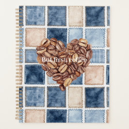 Faux Blue Denim Cream First Coffee Beans Heart Planer