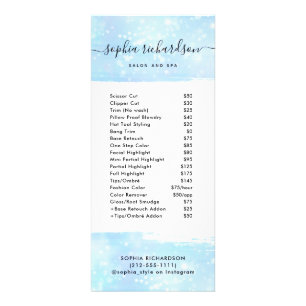 Faux Blue Iridescent   Salon Price List Services Werbekarte