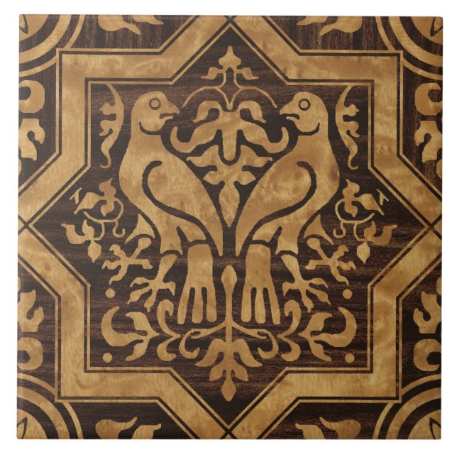 Faux Bois Mittelalterliche Vögel Fliese (Vorderseite)