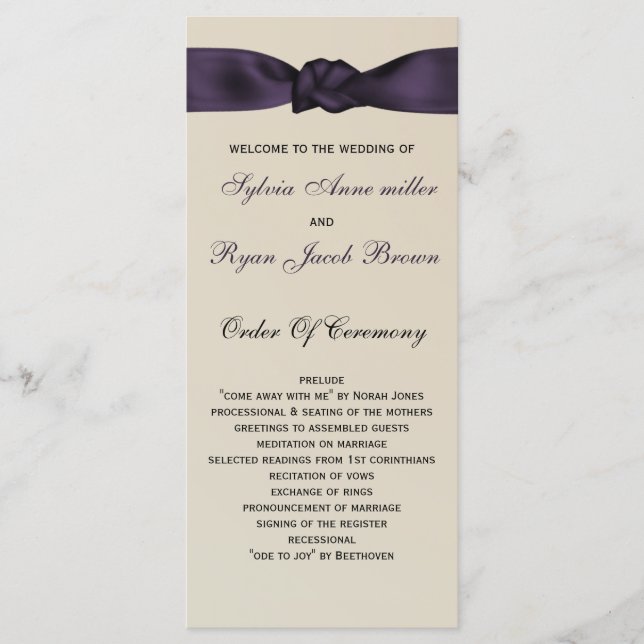 FAUX bow amethyst programme et menu Mariage (Devant)
