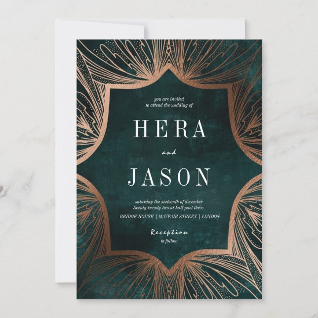 Faux bronze Art Nouveau et invitation vert foncé (Devant)