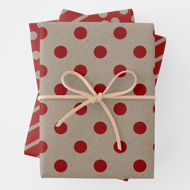Faux Brown & Red Kraft Paper With Multi Patterns Geschenkpapier Set (Faux Brown & Red Kraft Paper With Multi Patterns)