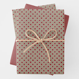 Faux Brown & Red Kraft Paper With Multi Patterns Geschenkpapier Set