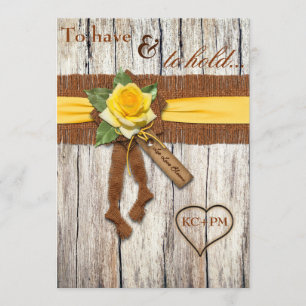 FAUX Burlap, bois, Faire-part de mariage de rose j