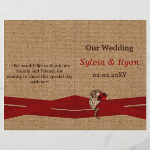 FAUX burlap, broche rouge bi fold Programme de mar