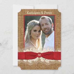 FAUX Burlap, dentelle, invitation de mariage en ph