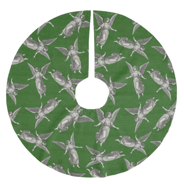 Faux burlap green Angel traditional Christmas Polyester Weihnachtsbaumdecke (Vorderseite)