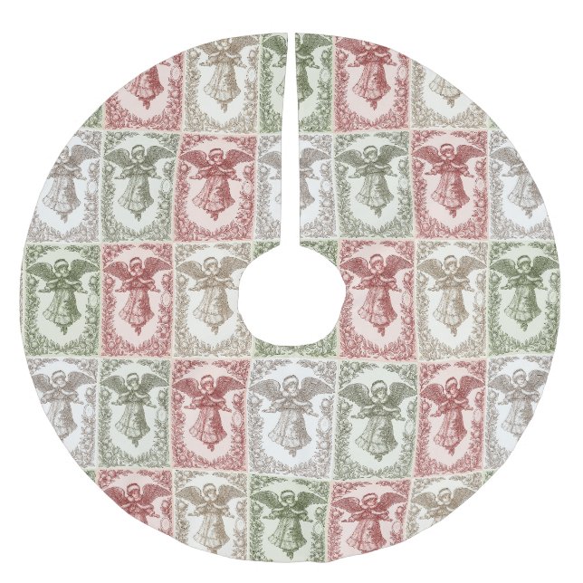 Faux burlap green Angel traditional Christmas Polyester Weihnachtsbaumdecke (Vorderseite)