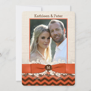 FAUX Burlap, invitation de mariage en dentelle, Ch
