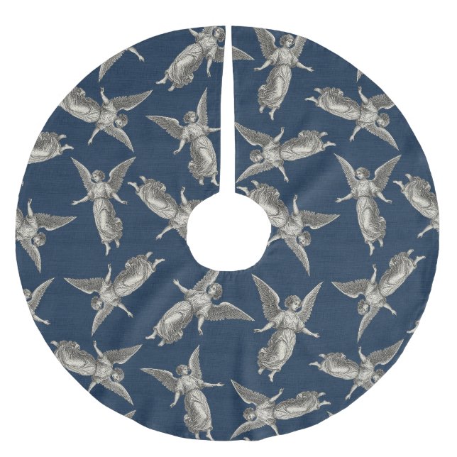 Faux burlap navy blue Angel traditional Christmas Polyester Weihnachtsbaumdecke (Vorderseite)