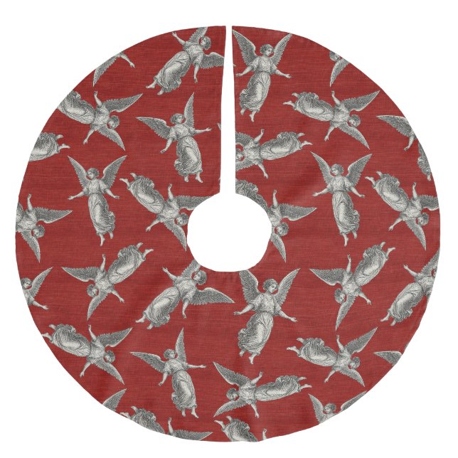 Faux burlap red Angel traditional Christmas Polyester Weihnachtsbaumdecke (Vorderseite)