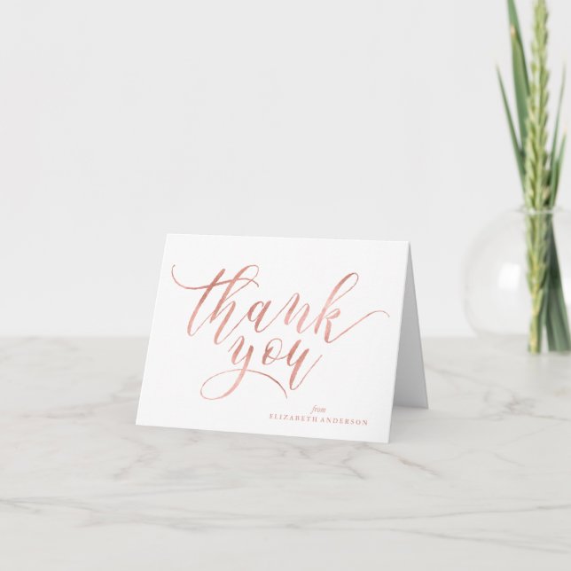 Faux Cartes de Remerciement en Rose Gold Script (Devant)