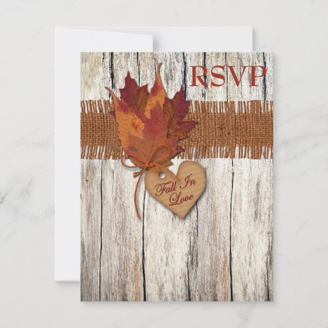 FAUX Carton de réponse de mariage Cœur aux feuille (Devant)