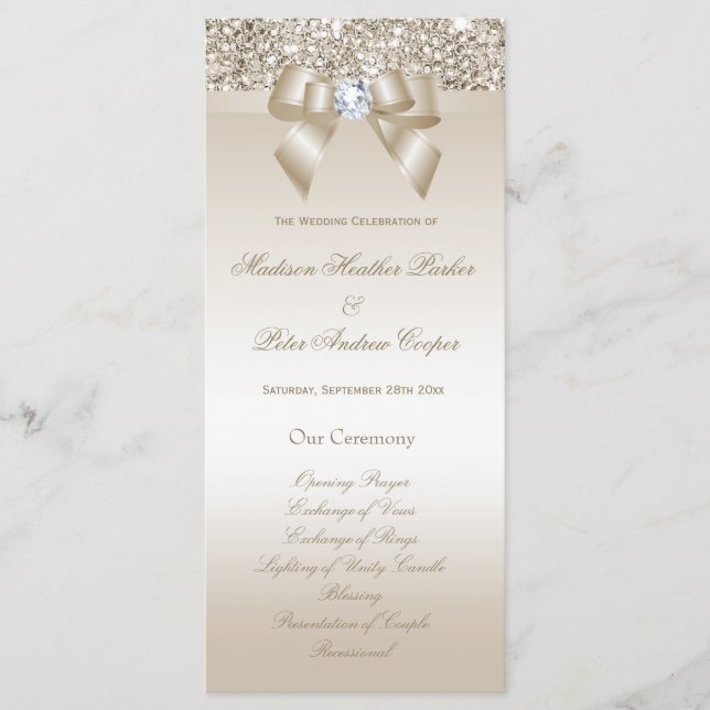 Faux Champagne Sequins Programme de mariage de bou (Devant)