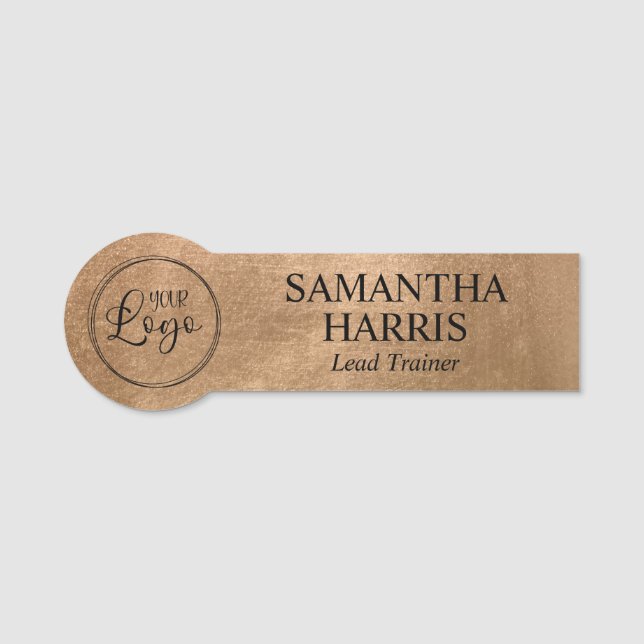 Faux Copper Gold Foil Your Logo Black Text Namensschild (Vorderseite)