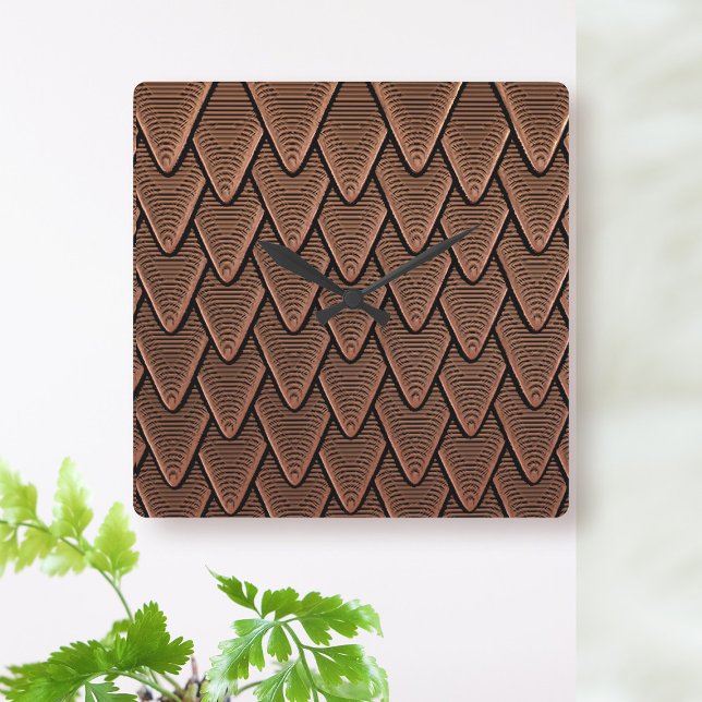 Faux Couleur Cuivre Horloge Abstraite moderne (This reminds me of dragon scales or a medieval roof tile. What does it say to you?)