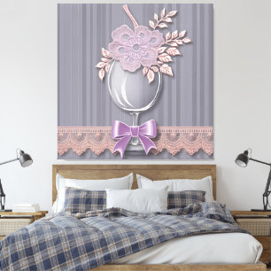 Faux-Crochet-Blumen-Spitze- und Schleifen-Schlafzi Leinwanddruck