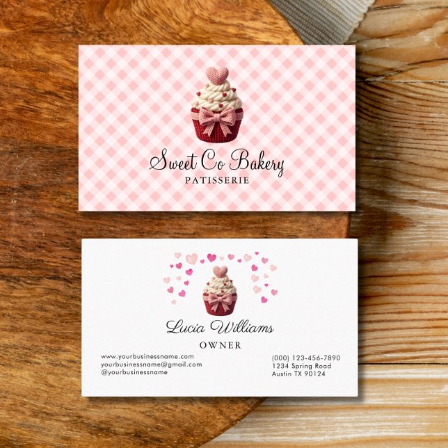 Faux Crochet Love Cupcake Bakery Business Card Visitenkarte (Faux Crochet Valentine Cupcake bakery Business Card)