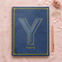 Faux-Denim-Gelb-Stich-Buchstabe-Y-Monogramm