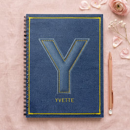 Faux-Denim-Gelb-Stich-Buchstabe-Y-Monogramm Notizblock
