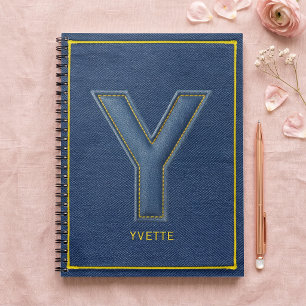 Faux-Denim-Gelb-Stich-Buchstabe-Y-Monogramm Notizblock