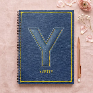 Faux-Denim-Gelb-Stich-Buchstabe-Y-Monogramm Notizblock