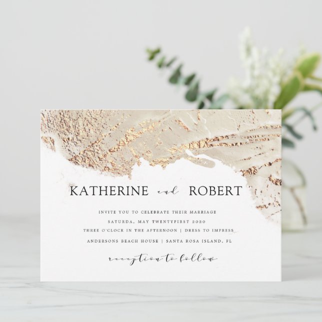 Faux d'or texturé Foil Faire-part de mariage moder (Debout devant)